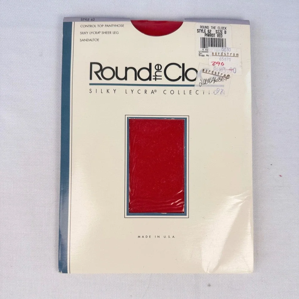 New Vintage Round the Clock Control Top Pantyhose Parrot Red Sz B Tights